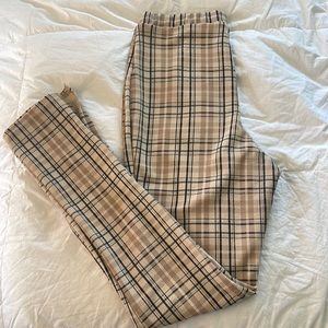 Tonal Check Split Hem Pants